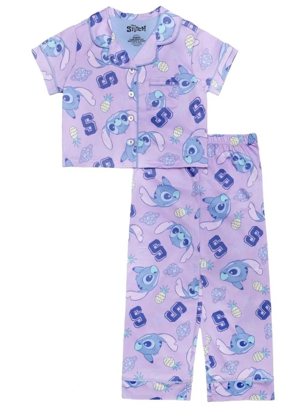 Disney Purple Stitch Short-Sleeve Cotton Pajama Set